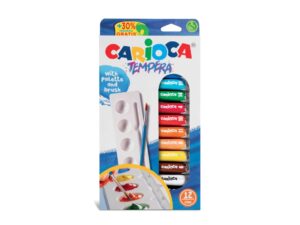 Acuarele tempera Carioca 12 culori 10 ml cu tăviță și pensulă