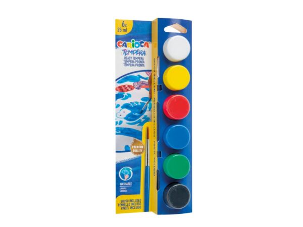 Acuarele tempera Carioca 6 culori x 25 ml + pensulă, la blister