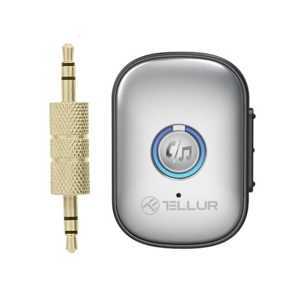 Adaptor Bluetooth 5.3 Tellur, receiver audio cu port AUX 3.5 mm, gri