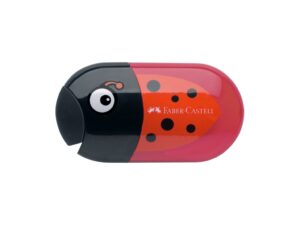 Ascuțitoare plastic dublă cu container și radieră buburuză Faber-Castell