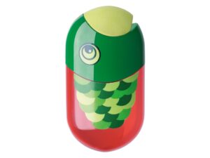 Ascuțitoare plastic dublă cu container și radieră pește Faber-Castell