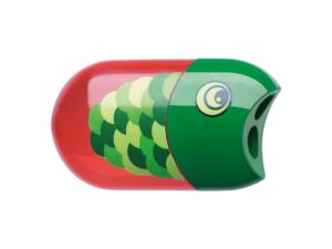 Ascuțitoare plastic dublă cu container și radieră pește Faber-Castell