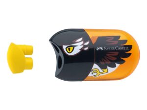 Ascuțitoare plastic dublă cu container și radieră vultur Faber-Castell