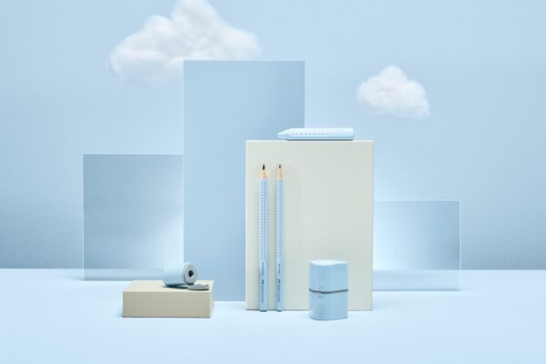 Ascuțitoare plastic triplă cu container grip 2001 bleu sky Faber-Castell