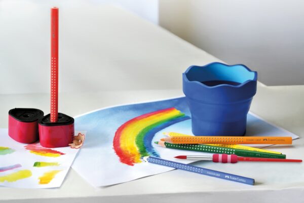 Ascuțitoare plastic triplă cu container grip 2001 roșie/albastră Faber-Castell