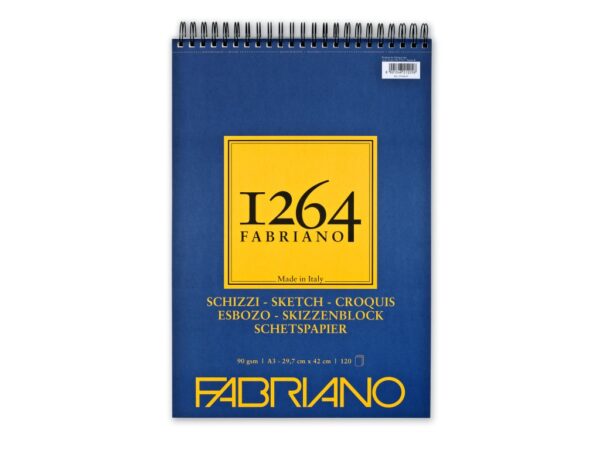 Bloc desen 1264 Schizzi, A3, 90gr, 120 file, cu spirală pe lățime Fabriano