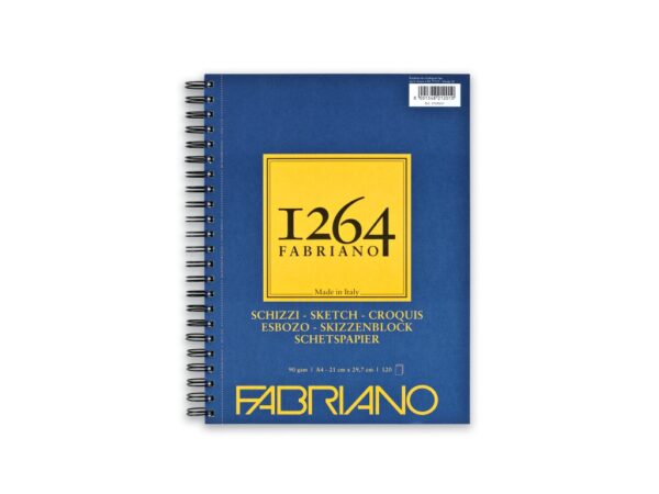 Bloc desen 1264 Schizzi, A4, 90gr, 120 file, cu spirală pe lățime Fabriano