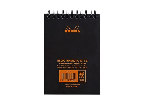 Blocnotes A6, spirală, 80 file, Rhodia Classic, black