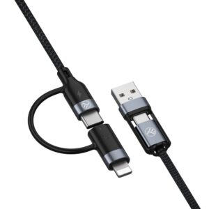 Cablu 4in1 Tellur USB/Type-C to Type-C (PD65W)/Lightning (PD20W), 1m, negru