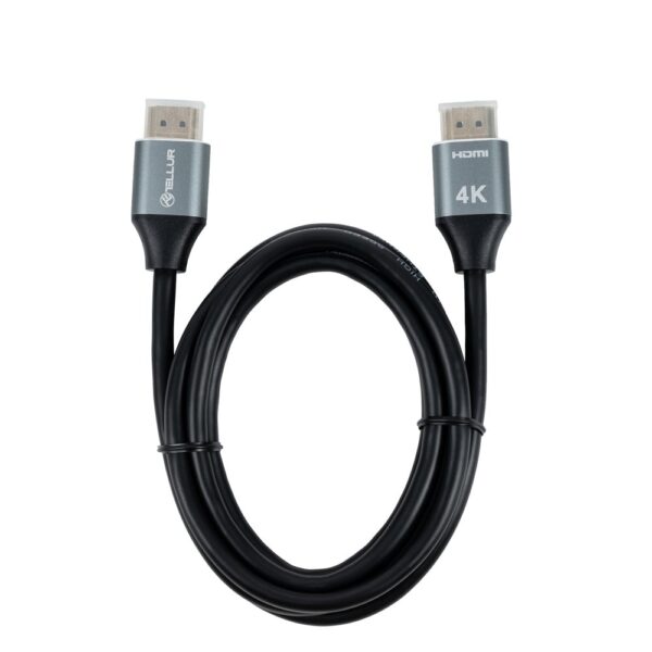 Cablu High Speed HDMI 2.0 Tellur, 4K, 18Gbps, tată-tată, Ethernet, aurit, 1.5m, negru