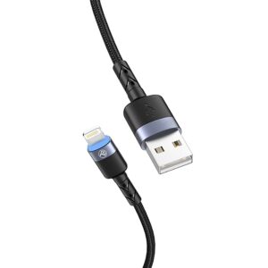 Cablu Tellur USB to Lightning cu LED, 2A, nailon, 2m, nailon, negru