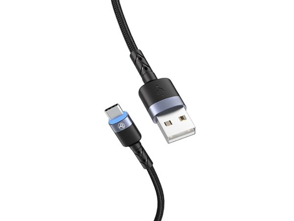 Cablu Tellur USB to Type-C cu LED, 2A, nailon, 2m, nailon, negru