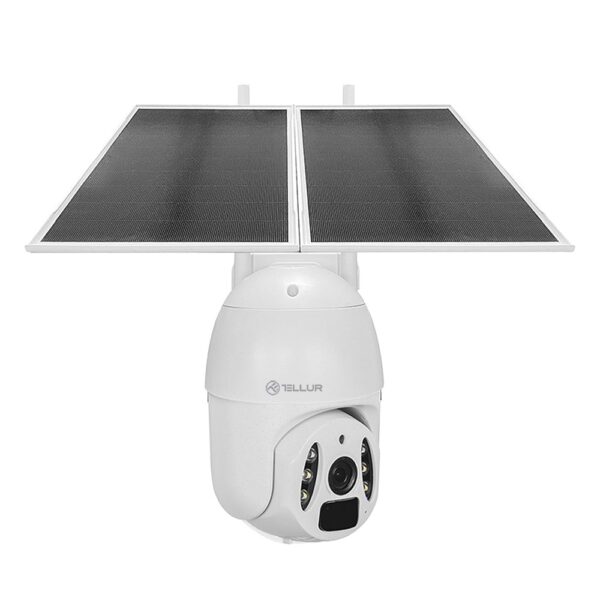 Cameră solară WiFi Tellur Smart, P&T, 3MP, 2K UltraHD, PIR, panou solar 20W, Alb