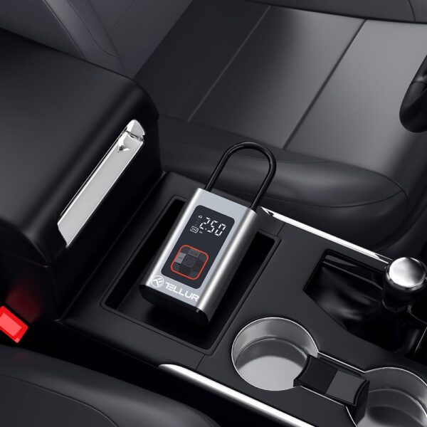 Compresor auto portabil Tellur, 150 PSI, 16L/min, 4000mAh, USB-C, aluminiu