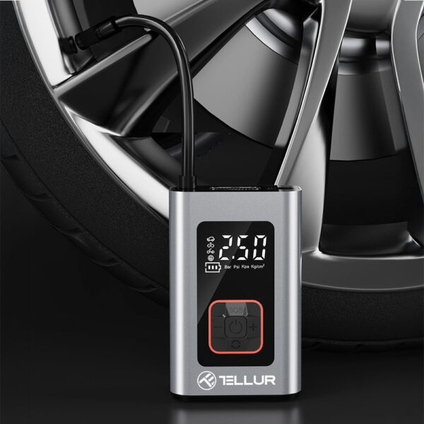 Compresor auto portabil Tellur, 150 PSI, 16L/min, 4000mAh, USB-C, aluminiu
