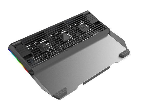 Cooler laptop Tellur Shade, 17", 3 ventilatoare, RGB LED, USB, USB-C, aluminiu, Gri