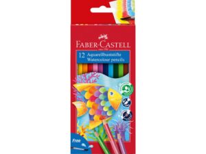 Creioane colorate hexagonale acuarelă + pensulă Faber-Castell 12 culori/set
