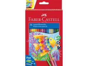 Creioane colorate hexagonale acuarelă + pensulă Faber-Castell 36 culori/set