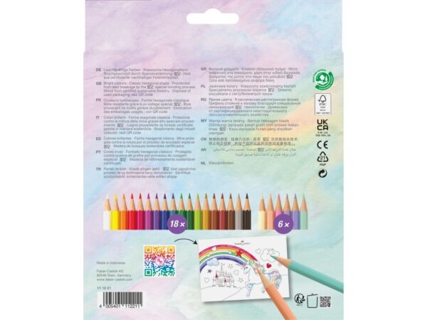 Creioane colorate hexagonale unicorni Faber-Castell 18 + 6 culori /set