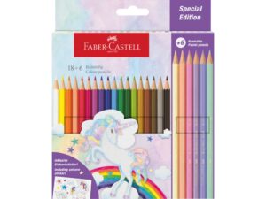 Creioane colorate hexagonale unicorni Faber-Castell 18 + 6 culori /set
