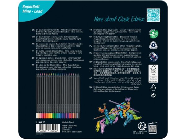 Creioane colorate triunghiulare black edition cutie metal Faber-Castell 24 culori/set