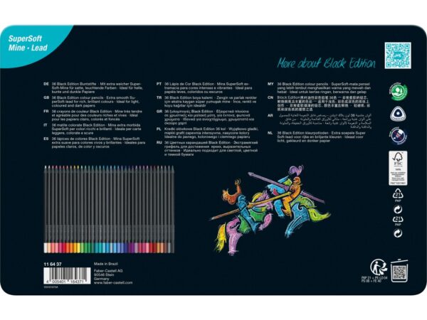 Creioane colorate triunghiulare black edition cutie metal Faber-Castell 36 culori/set