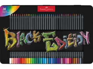 Creioane colorate triunghiulare black edition cutie metal Faber-Castell 36 culori/set