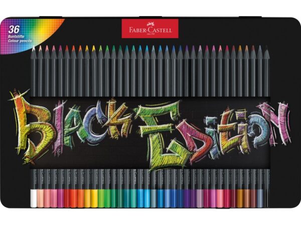 Creioane colorate triunghiulare black edition cutie metal Faber-Castell 36 culori/set