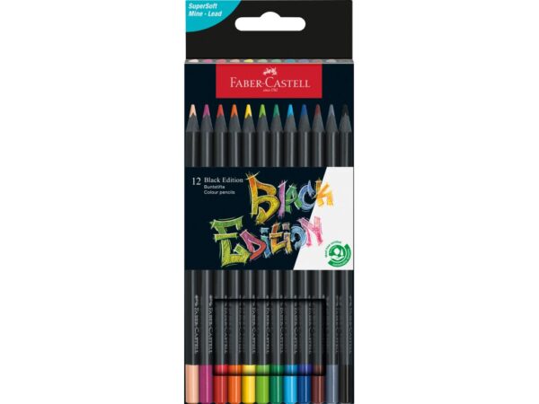 Creioane colorate triunghiulare black edition Faber-Castell 12 culori/set