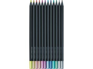 Creioane colorate triunghiulare black edition metalizate Faber-Castell 12 culori/set