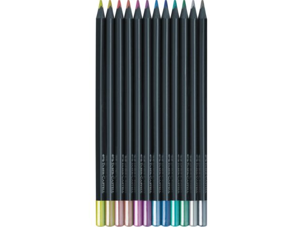 Creioane colorate triunghiulare black edition metalizate Faber-Castell 12 culori/set