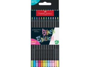 Creioane colorate triunghiulare black edition pastel + neon Faber-Castell 12 culori/set