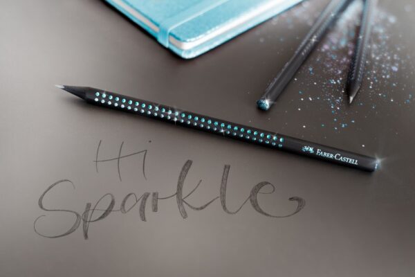 Creion grafit B triunghiular grip sparkle lemn negru midnight ocean Faber-Castell
