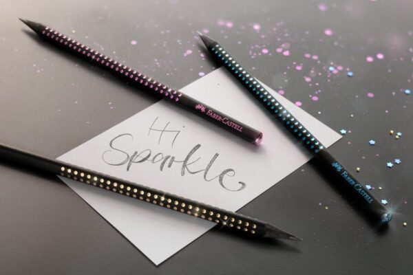 Creion grafit B triunghiular grip sparkle lemn negru midnight ocean Faber-Castell