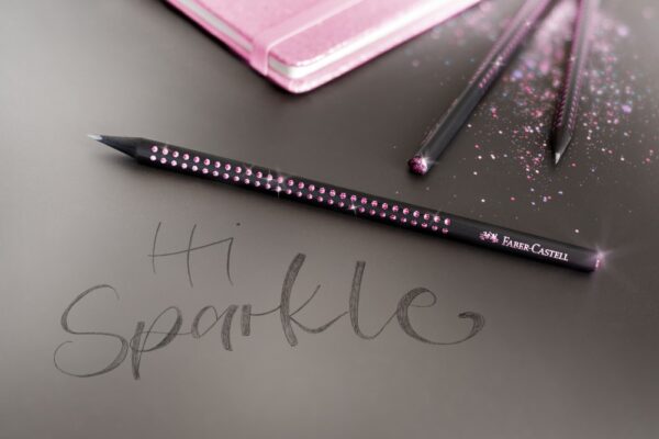 Creion grafit B triunghiular grip sparkle lemn negru midnight rose Faber-Castell
