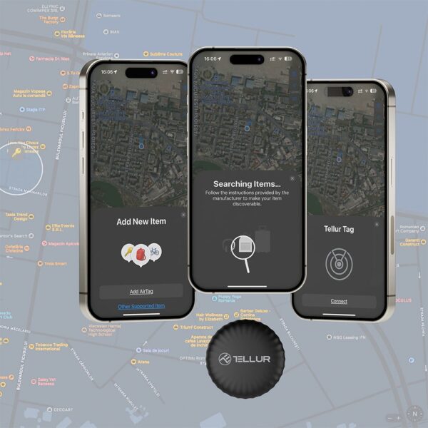 Dispozitiv anti-pierdere Tellur Tag, compatibil cu iOS FindMy APP, MFI, 1an, negru