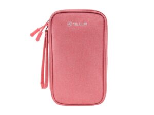 Geantă Tellur pentru organizare cabluri și accesorii, 21 x 12,5 x 6 cm, poliester, roz