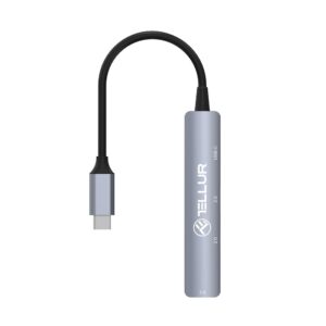 Hub USB-C 3.1 Tellur, 2xUSB 2.0 + 1xUSB-C + 1xUSB 3.0, aluminiu, gri