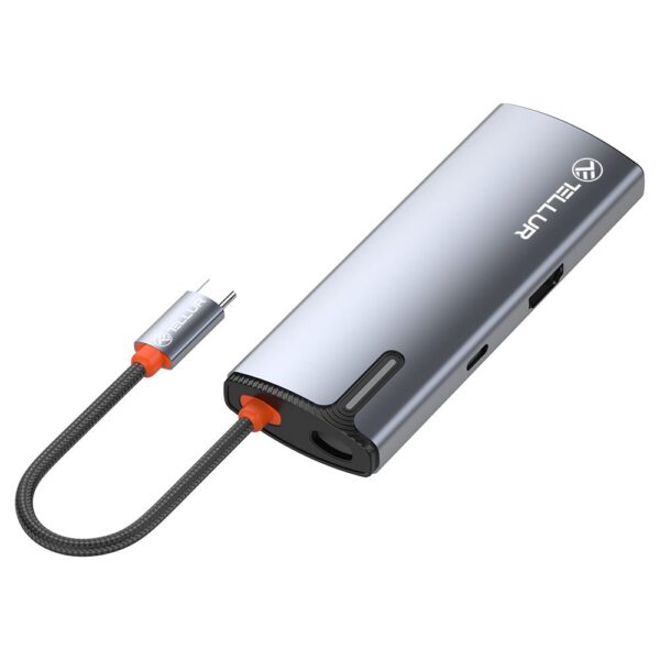 Hub USB-C Tellur, 1xPD 3.0 100W, 1xHDMI 4K, 3xUSB 3.0, aluminiu gri