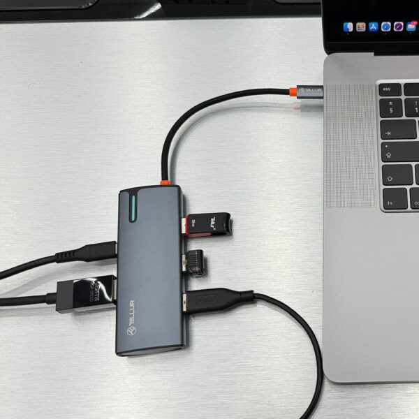 Hub USB-C Tellur, 1xPD 3.0 100W, 1xHDMI 4K, 3xUSB 3.0, aluminiu gri