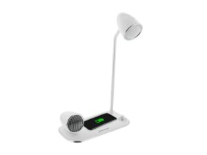 Încărcător wireless birou Tellur, 15W, Boxă Bluetooth 5W, Lampă de birou, Tellur Nostalgia, Alb