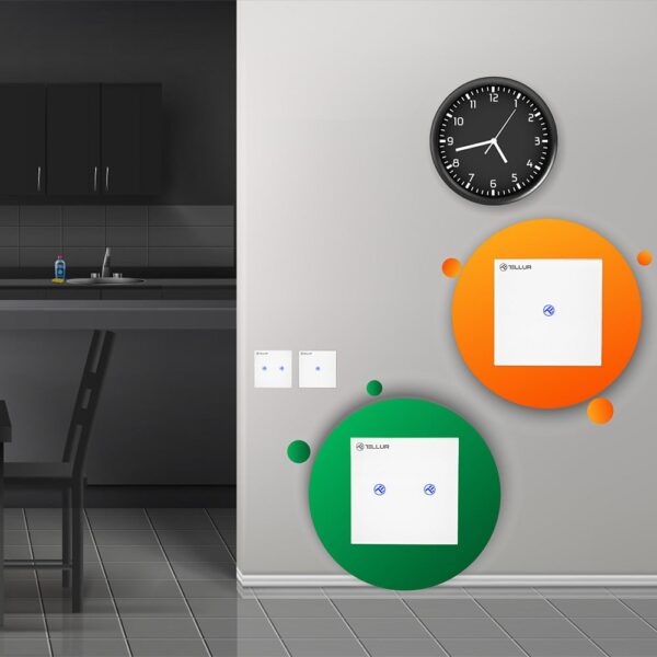 Întrerupător WiFi Tellur Smart, SS2N, 2 porturi, 1800W, 10A