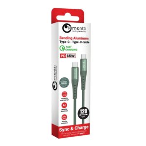 Lemontti Cablu Bending Aluminum Fast Charge Type-C la Type-C, PD 65W, 1.2m, Verde