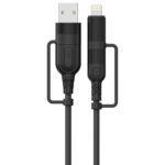 Lemontti Cablu Multi connector 4 in 1, USB-A & Type-C la Type-C & Lightning, PD 60W, 1.2m, Negru - imagine 2