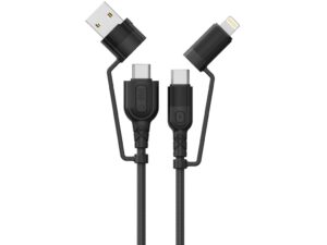 Lemontti Cablu Multi connector 4 in 1, USB-A & Type-C la Type-C & Lightning, PD 60W, 1.2m, Negru