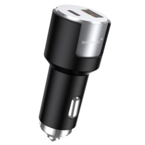 Lemontti Incarcator Auto Fast Charge 1 x port PD Type-C 20W + 1 x port USB-A QC 3.0 18W cu cablu Type-C la Type-C 20W, 1m, Negru/Argintiu