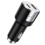 Lemontti Incarcator Auto Fast Charge 1 x port PD Type-C 20W + 1 x port USB-A QC 3.0 18W cu cablu Type-C la Type-C 20W, 1m, Negru/Argintiu - imagine 6