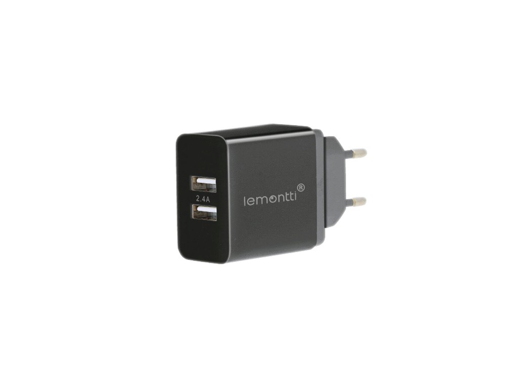 lemontti-incarcator-retea-2-4a-2-porturi-usb-a-negru Lemontti Incarcator Retea 2.4A 2 porturi USB-A Negru - imagine 1