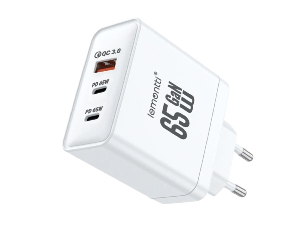 lemontti-incarcator-retea-gan-2x-type-c-si-1x-usb-a-65w-fast-charge-eu-plug-alb Lemontti Incarcator Retea GaN 2x Type-C si 1x USB-A, 65W, Fast Charge, EU Plug, Alb - imagine 1