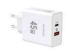 Lemontti Incarcator Retea GaN Fast Charge 45W 1 x PD Type-C + 1 x USB-A Quick Charge 3.0 Alb
